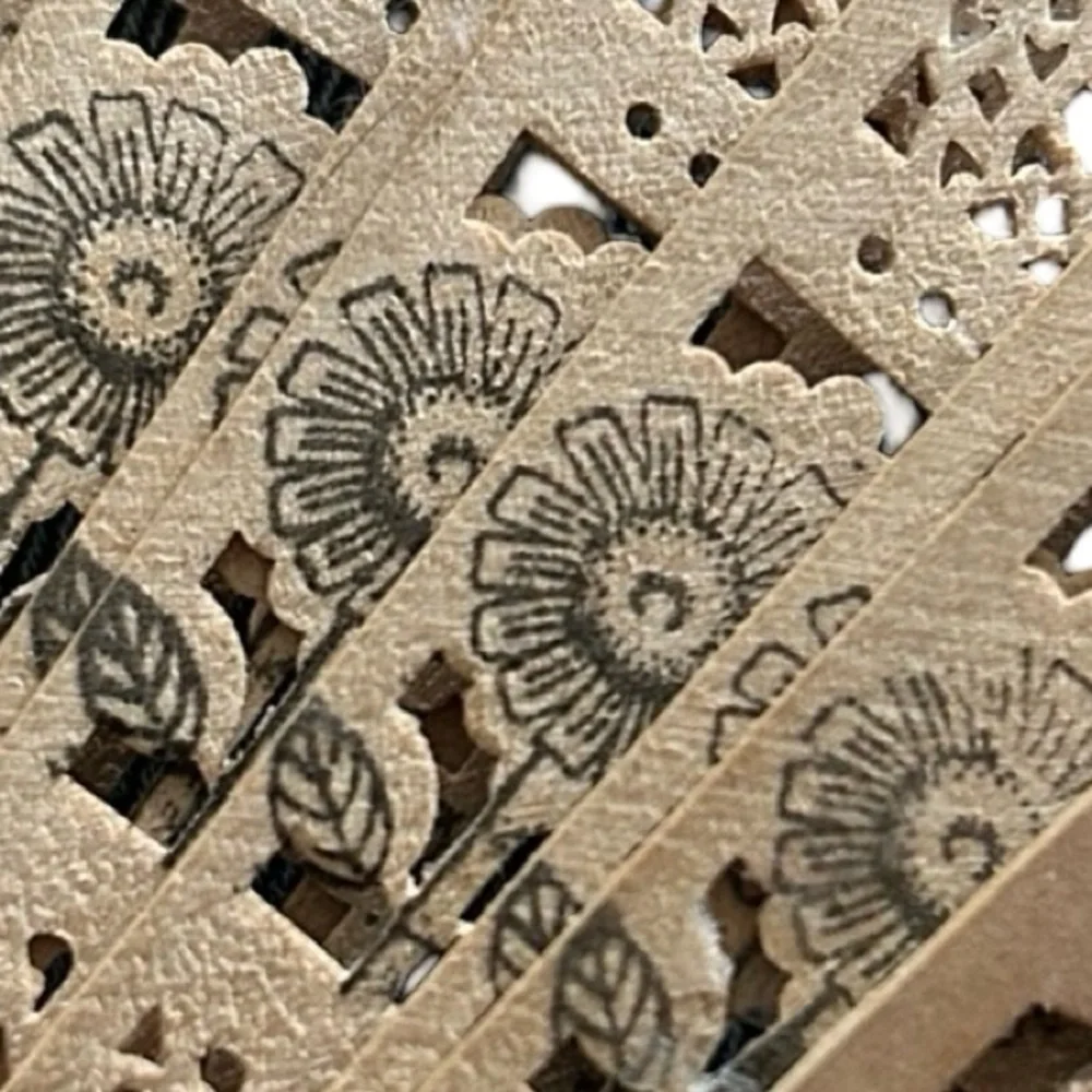 Vintage 1990s Carved Sandalwood Folding Fan – Floral Cutout Design – Boho Decor